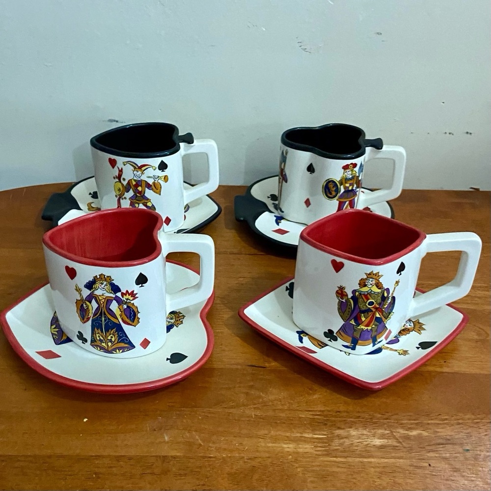 Beautiful, Rare, Large 8-pc  King of Hearts Cups and Saucers